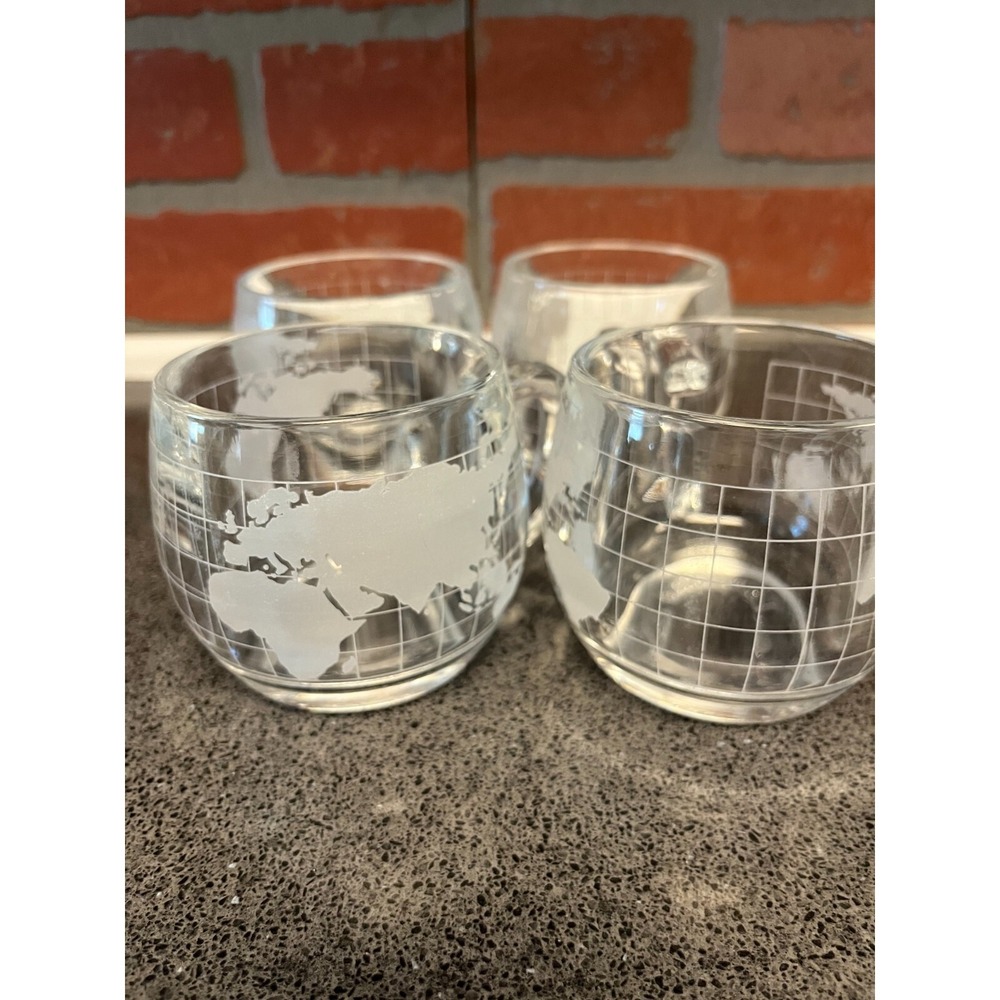 Vintage Nestle Nescafe World Map Glass Mugs Set of 4 – Globe Etched Coffee Tea